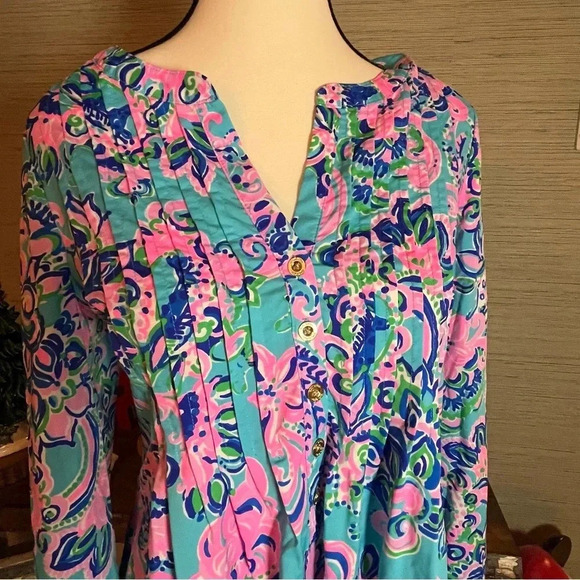 LILLY PULITZER Seana Dress UPF 50+ Blue Horizon Jungle Sunrise Woman’s Size XS - Picture 2 of 12